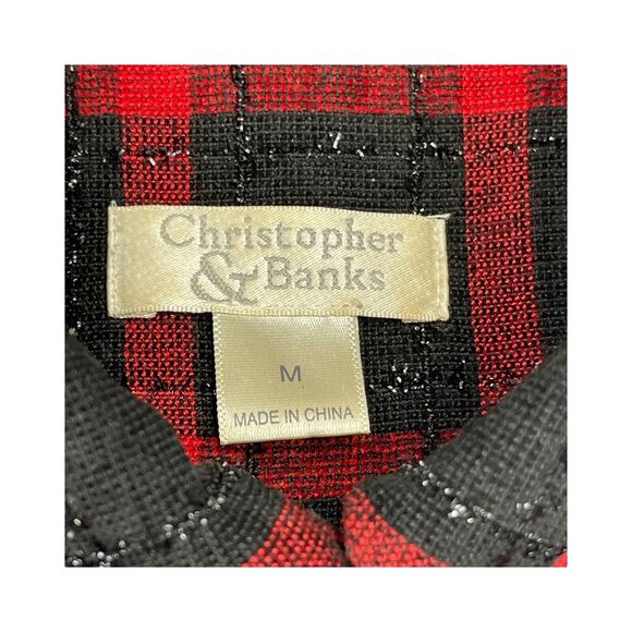 CJ Banks Red and Black Plaid Blazer Jacket Sparkle Shimmer Women’s Size Medium - Picture 2 of 8